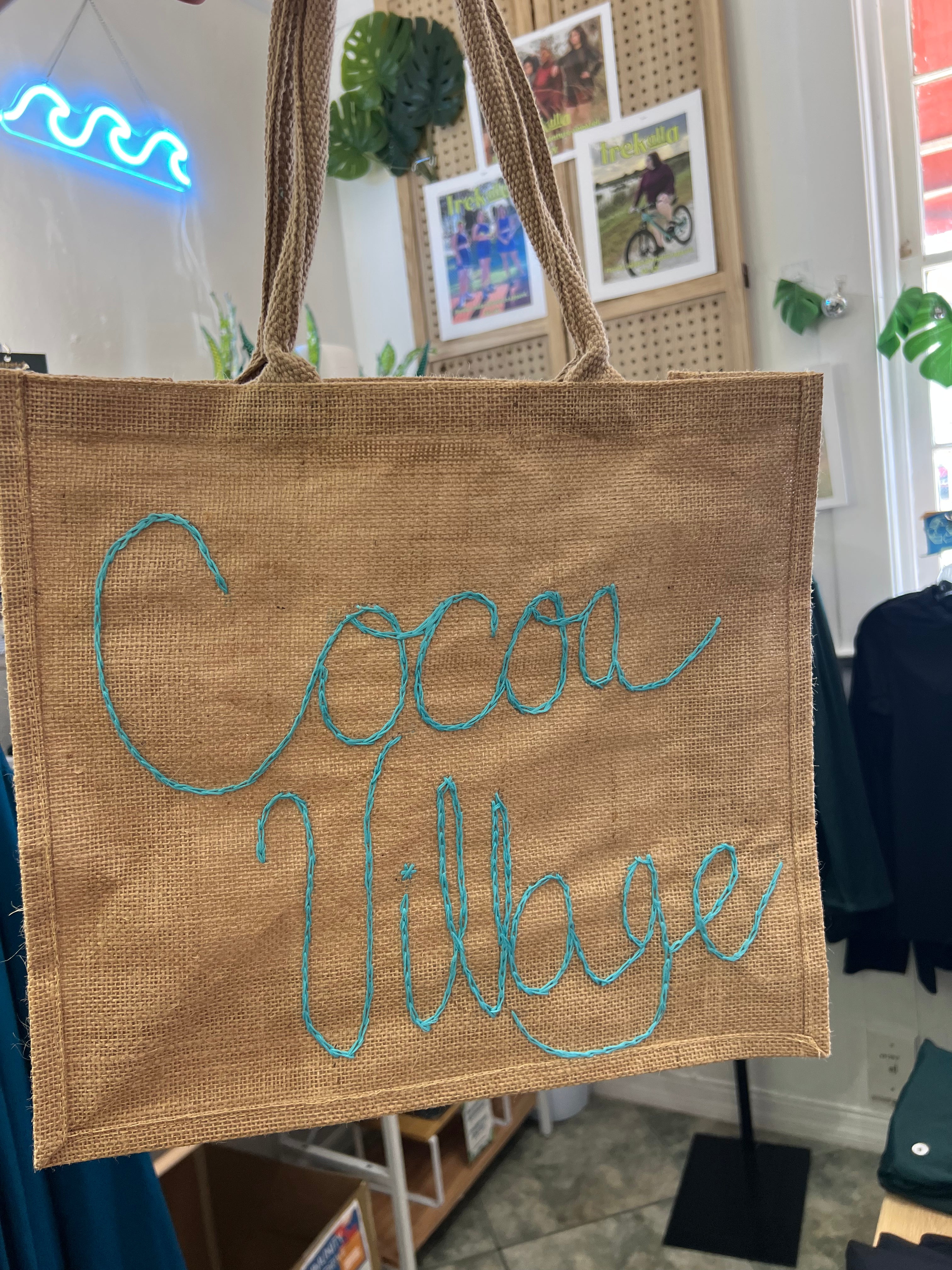 Hand-embroidered jute tote